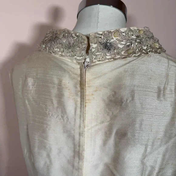 Art deco 1920 1940 Antique white beaded Sleeveless Formal midi flapper Dress - Picture 11 of 16